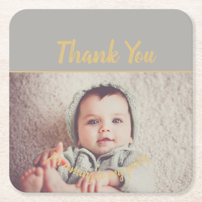 Add Your Own Photo Birthday Thank You Square Paper Coaster (Front)