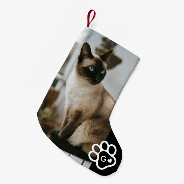 Add Your Own Photo Cat Pets Monogram Small Christmas Stocking (Front (Hanging))