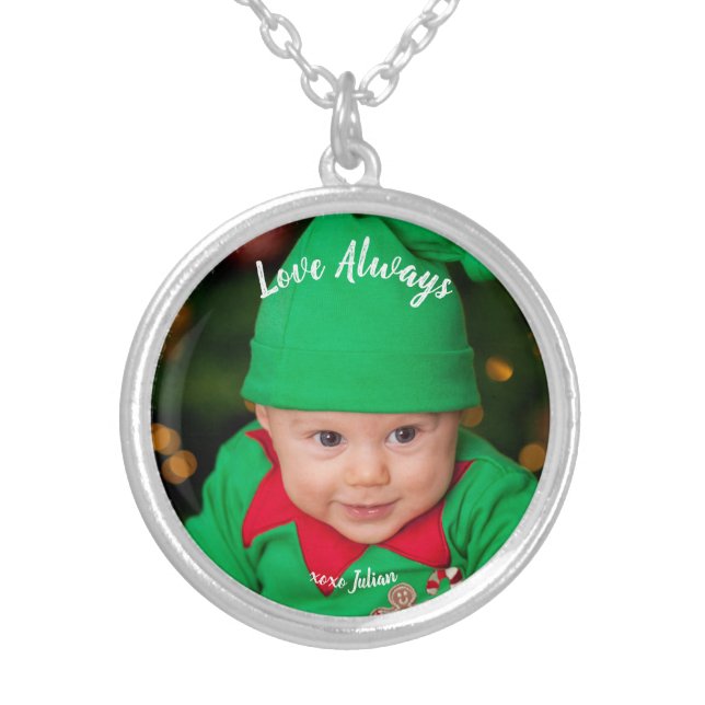 Add Your Own Photo Custom Message Silver Plated Necklace (Front)
