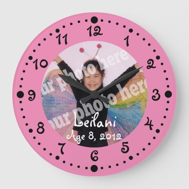 Add Your Own Photo Cute Pink Clock W/ Minutes (Front)