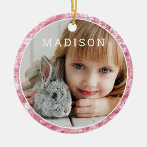Add Your Own Photo Cute Pink Easter Personalized Ceramic Ornament