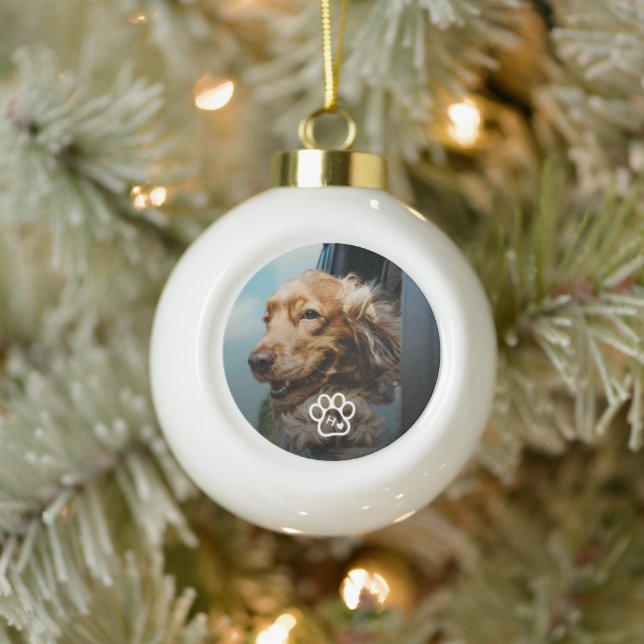 Add Your Own Photo Dog Pets Monogram Ceramic Ball Christmas Ornament (Tree)