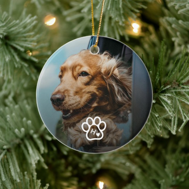 Add Your Own Photo Dog Pets Monogram Ceramic Ornament (Tree)