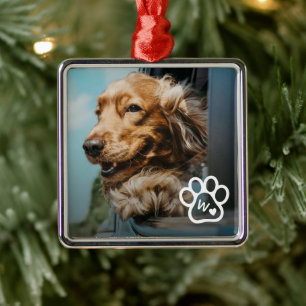 Add Your Own Photo Dog Pets Monogram Metal Ornament
