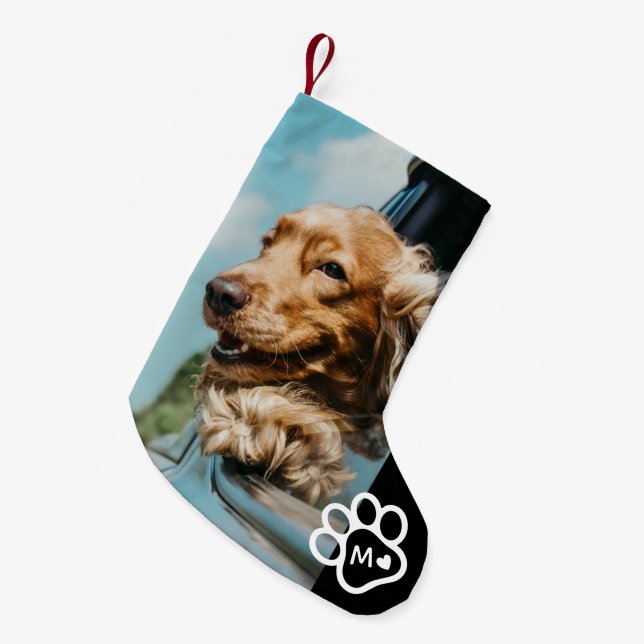 Add Your Own Photo Dog Pets Monogram Small Christmas Stocking (Front (Hanging))