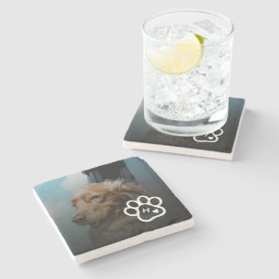 Add Your Own Photo Dog Pets Monogram Stone Coaster