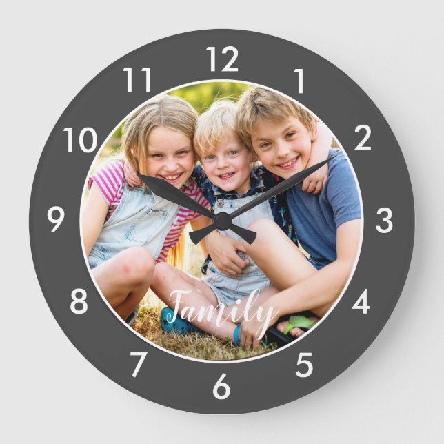 Add Your Own Photo Gray Large Clock (Front)