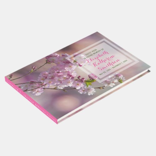 Add Your Own Photo Memorial Pink Cherry Blossoms Guest Book