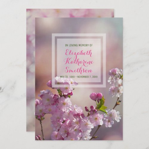 Add Your Own Photo Memorial Pink Cherry Blossoms Invitation