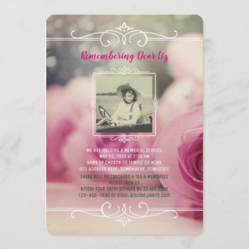 Add Your Own Photo Memorial Service Pink Roses Invitation by BeverlyClaire at Zazzle