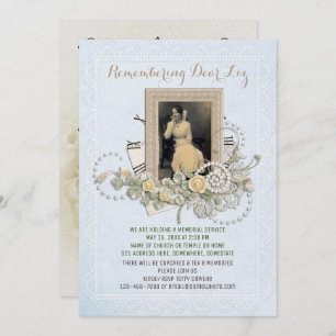 Add Your Own Photo Memorial Service Roses Pearls Invitation