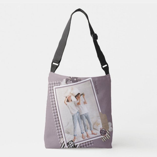 Add Your Own Photo Modern Girly Personalized Name Crossbody Bag (Front)