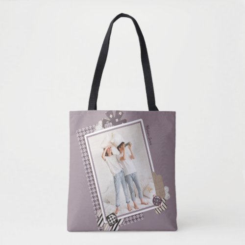 Add Your Own Photo Modern Girly Personalized Name Tote Bag
