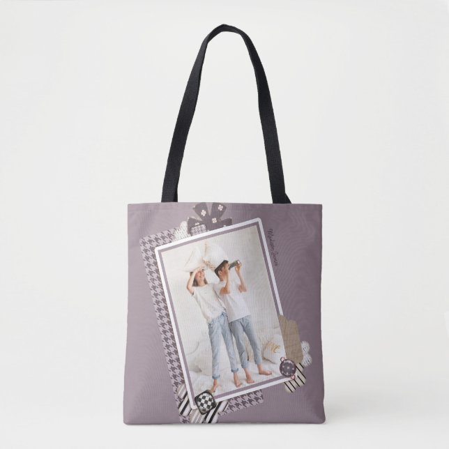 Add Your Own Photo Modern Girly Personalized Name Tote Bag (Front)