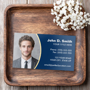 Add your own photo modern professional dark blue foil business cards