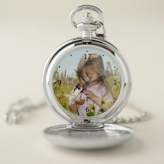 ADD YOUR OWN PHOTO OR TEXT POCKET WATCH Case Diameter: 2 inches Avlbl in Gold or Silver