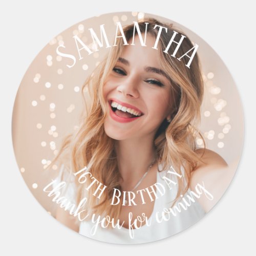 Add your own photo personalized 16th Birthday  Cla Classic Round Sticker