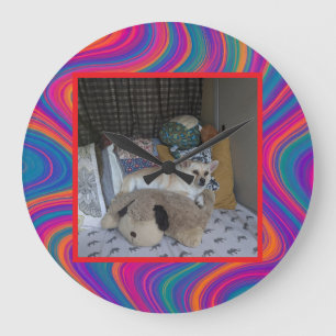 Add your Own Photo Retro Colorful Swirly Large Clock