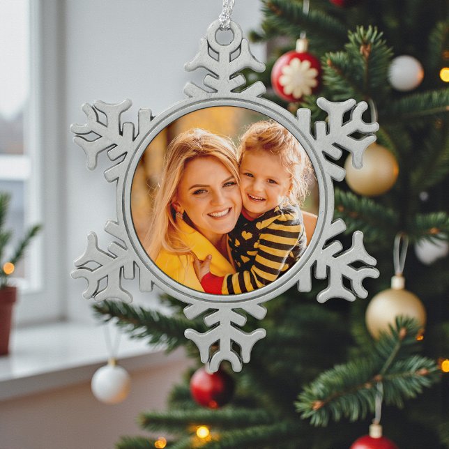 Add Your Own Photo Template Snowflake Pewter Christmas Ornament (Creator Uploaded)