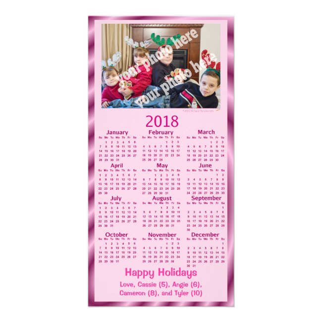 Add Your Own Photo Text 2018 Calendar Card Pink