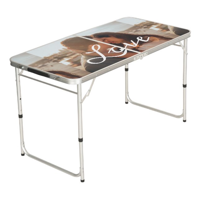 Add Your Own Photo Text Overlay Love Calligraphy  Beer Pong Table (Angled)