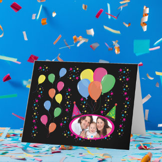 Add Your Own Photo to Party Hats and Balloons Card