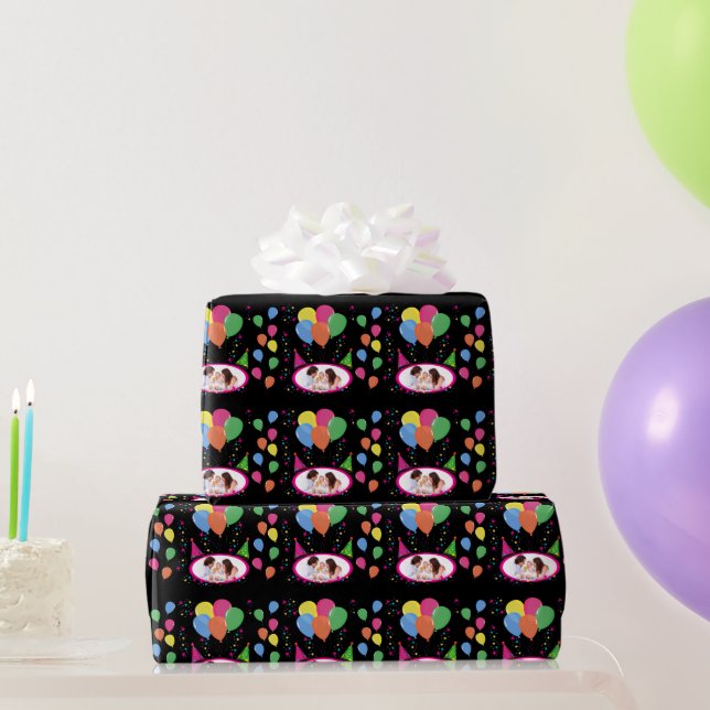 Add Your Own Photo to Party Hats and Balloons Wrapping Paper (Party Gifts)