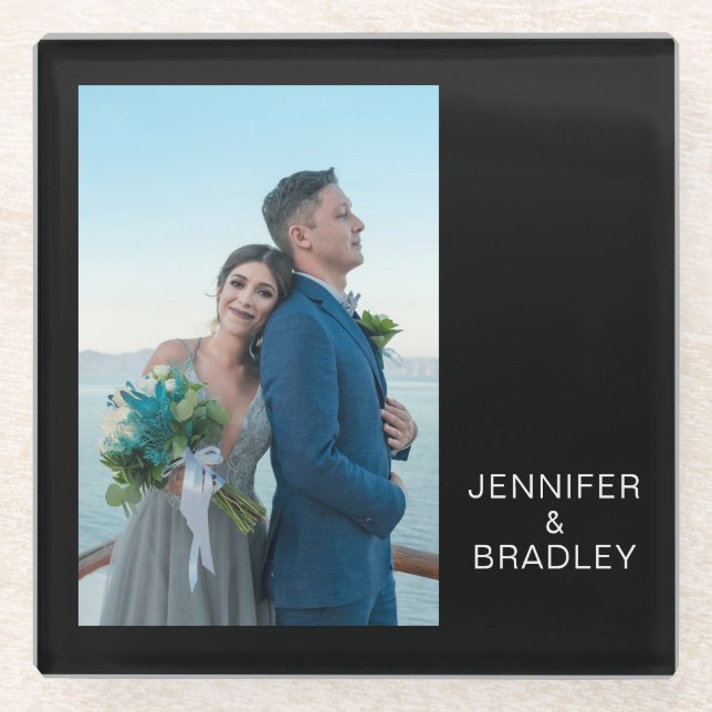 Add Your Own Photo Wedding Personalized Name Glass Coaster (Front)
