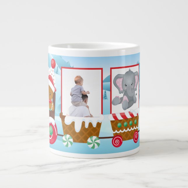 Add Your Own Photos Christmas Train Holiday Gift Giant Coffee Mug (Front)