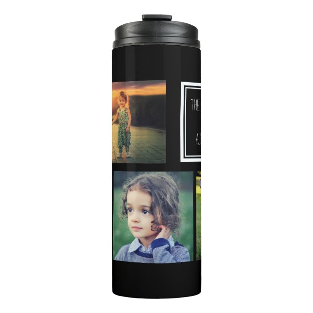 Add your own photos photo collage family name thermal tumbler (Front)