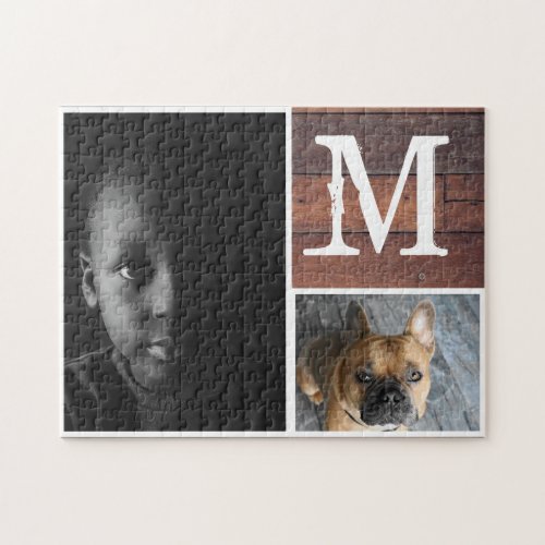 Add Your Own Photos Rustic Wooden Monogram Jigsaw Puzzle