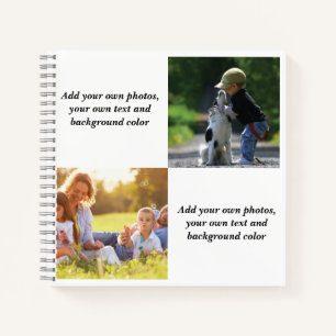 Add your own photos, text and  background throw pi notebook