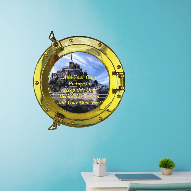 Add Your Own Picture, Change Delete Text Porthole  Wall Decal (Home Office)