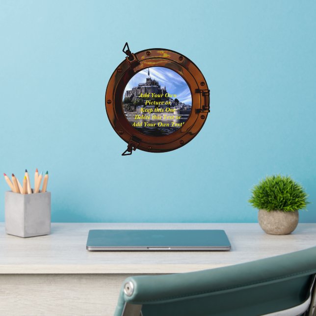 Add Your Own Picture, Change Delete Text Porthole  Wall Decal (Home Office 2)