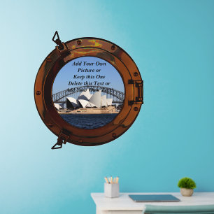 Add Your Own Picture, Change Delete Text Porthole  Wall Decal