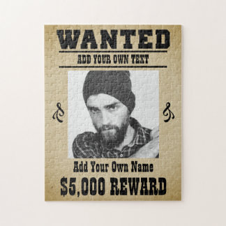 Add YOUR own portrait fun wild west wanted poster, Jigsaw Puzzle