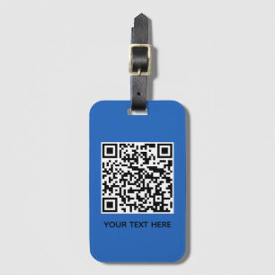 Add your own QR Code text Scan Minimal Blue Luggage Tag