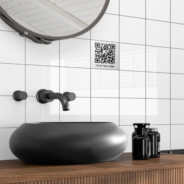 Add your own QR Code text Scan Minimal Simple  Ceramic Tile (Creator Uploaded)