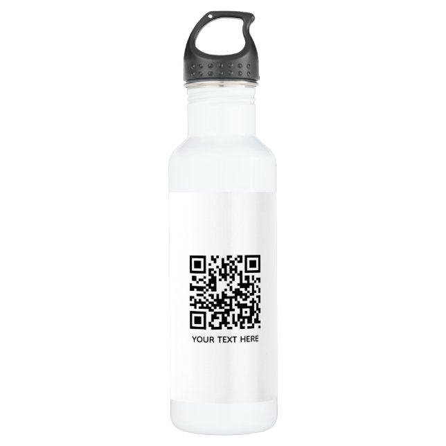Add your own QR Code text Scan Minimal Simple lost Stainless Steel Water Bottle (Front)