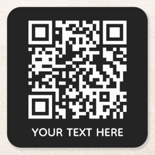 Add your own QR Code text Scan Minimal Simple  Squ Square Paper Coaster