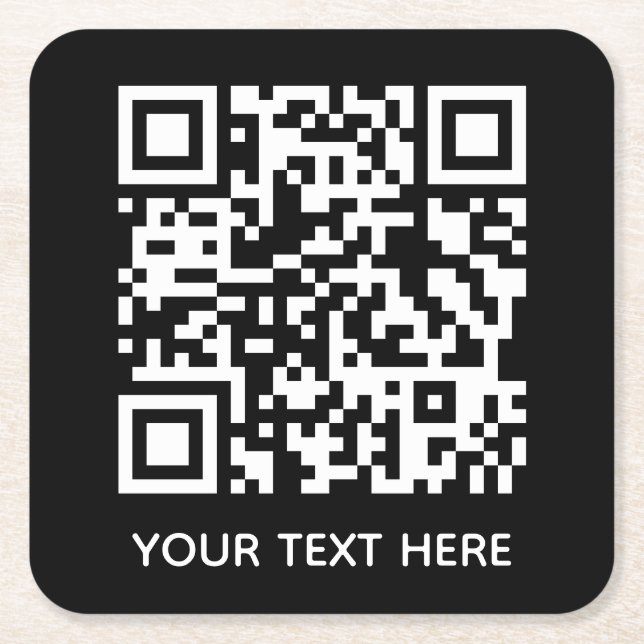 Add your own QR Code text Scan Minimal Simple  Squ Square Paper Coaster (Front)