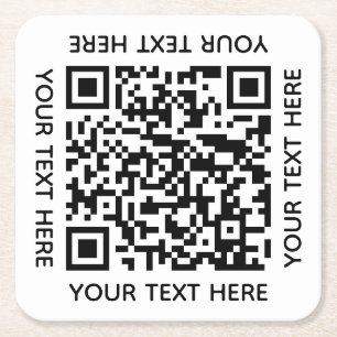 Add your own QR Code text Scan Minimal Simple  Squ Square Paper Coaster