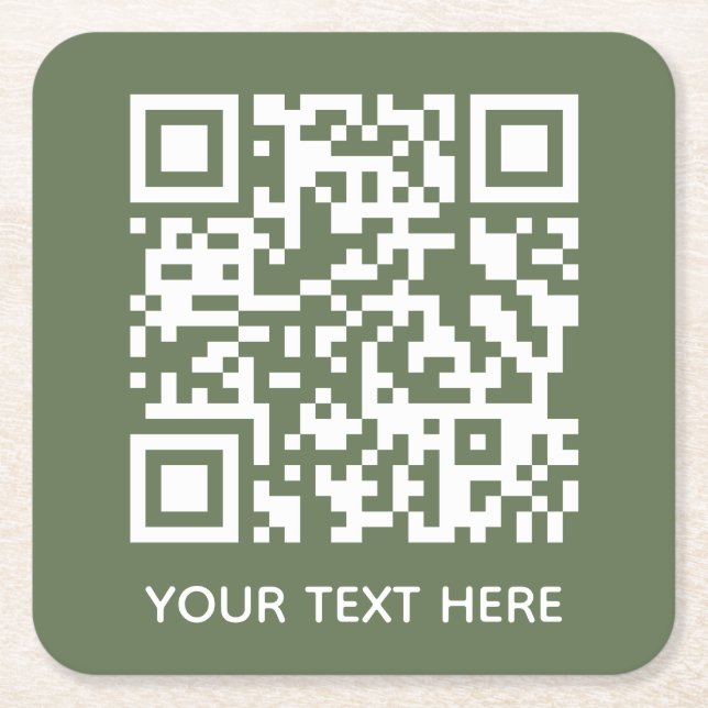 Add your own QR Code text Scan Minimal Simple Squa Square Paper Coaster (Front)