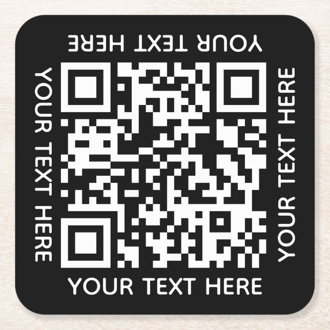 Add your own QR Code text Scan Minimal Simple  Square Paper Coaster (Front)
