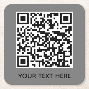 Add your own QR Code text Scan Minimal Simple Square Paper Coaster