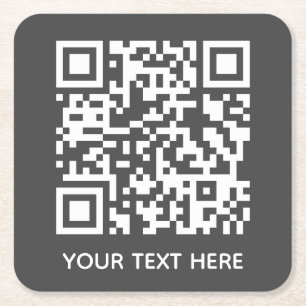 Add your own QR Code text Scan Minimal Simple  Square Paper Coaster