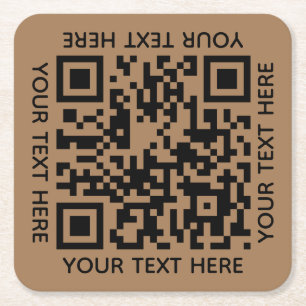 Add your own QR Code text Scan Minimal Simple Square Paper Coaster