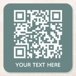 Add your own QR Code text Scan Minimal Simple  Square Paper Coaster
