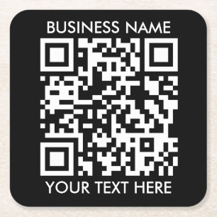 Add your own QR Code text Scan Minimal Simple Square Paper Coaster