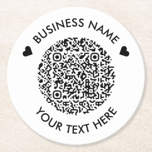 Add your own round QR Code Scan Minimal Simple Paper Coaster